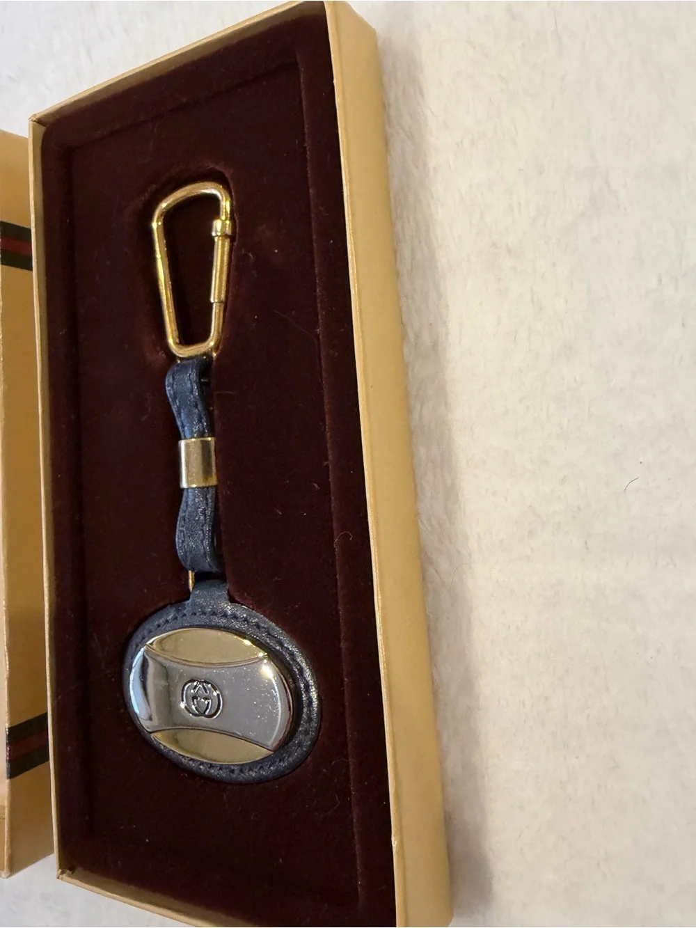 Gucci Navy and Gold Oval Leather Keychain